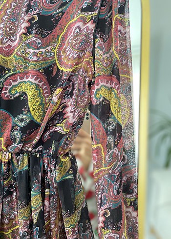 Uzun Bohem Çok Renkli şifon Elbise - Görsel 5