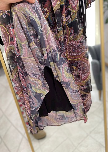 Uzun Bohem Çok Renkli şifon Elbise - Görsel 7