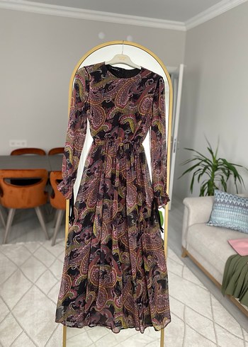 Uzun Bohem Çok Renkli şifon Elbise - Görsel 3