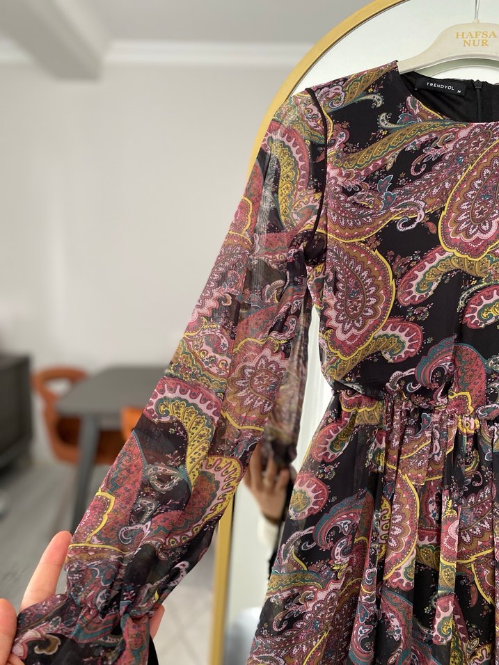 Uzun Bohem Çok Renkli şifon Elbise - Görsel 2