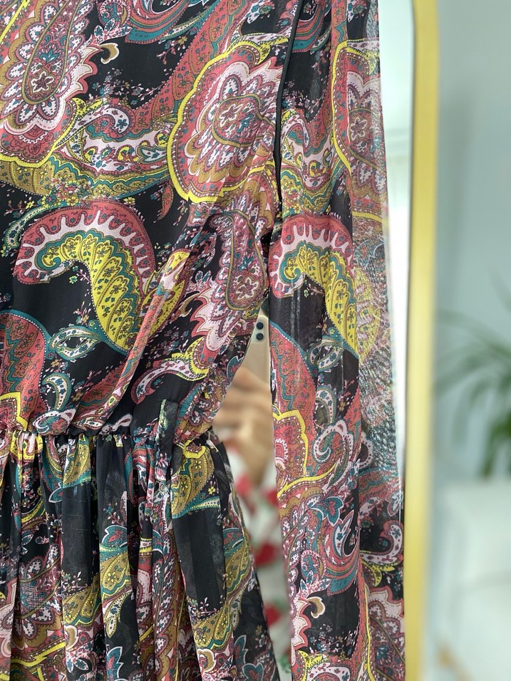 Uzun Bohem Çok Renkli şifon Elbise - Görsel 5