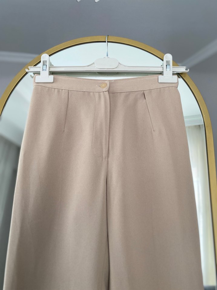 Bej Kadın pakazzo Kumaş Pantolon - Görsel 2