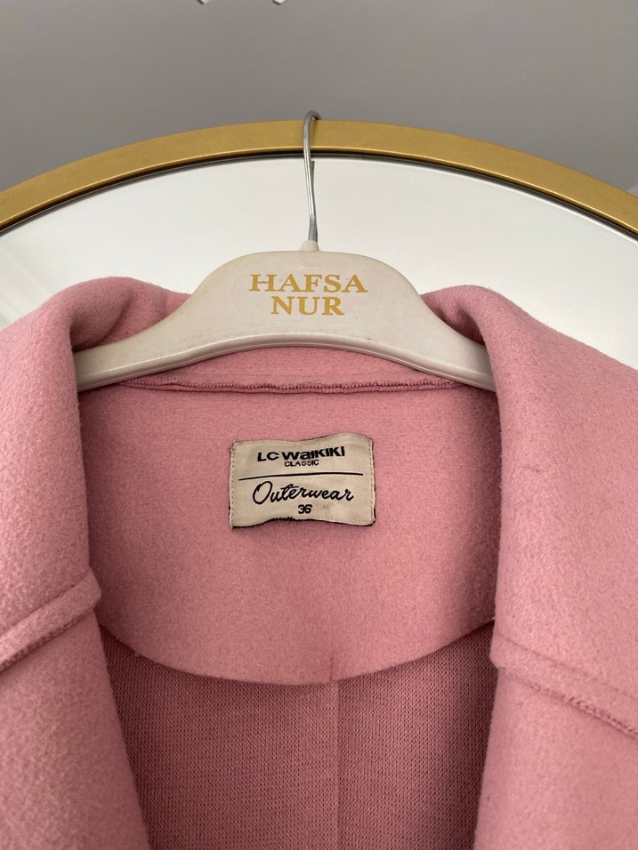 Pembe Bel Detaylı Uzun Kadın Kaban - Görsel 5