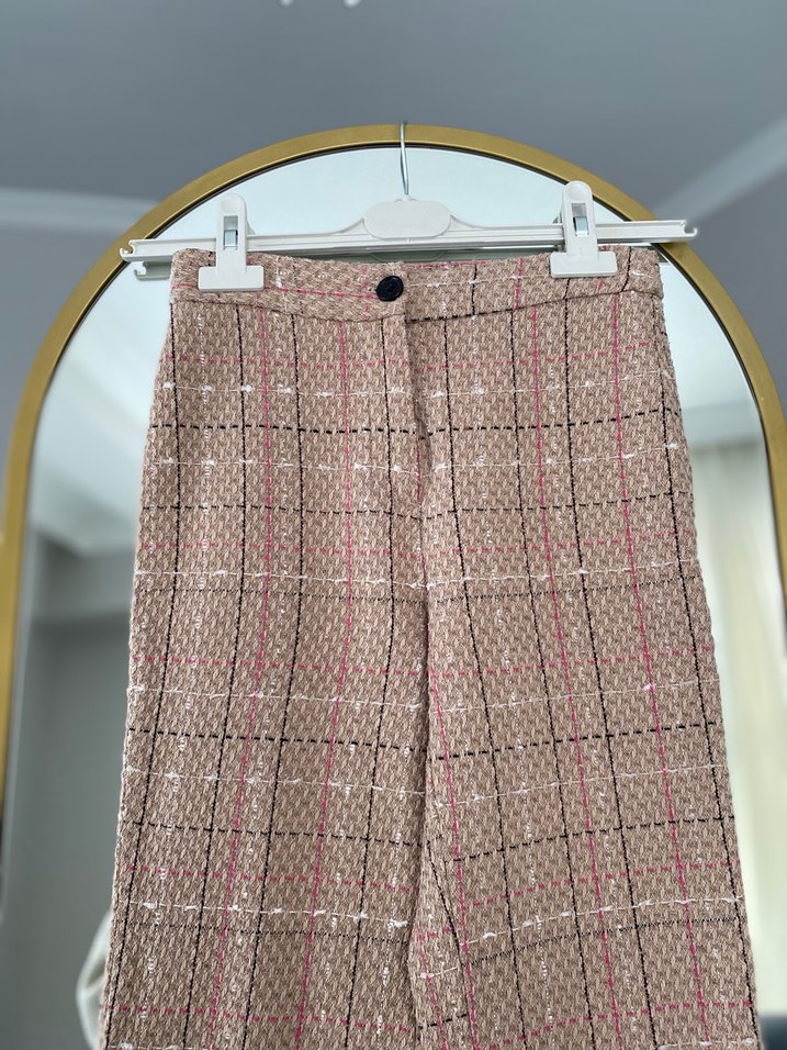 Bej Desenli Triko Kumaş Kadın Pantolon - Görsel 2