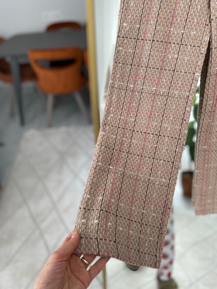 Bej Desenli Triko Kumaş Kadın Pantolon - Görsel 3