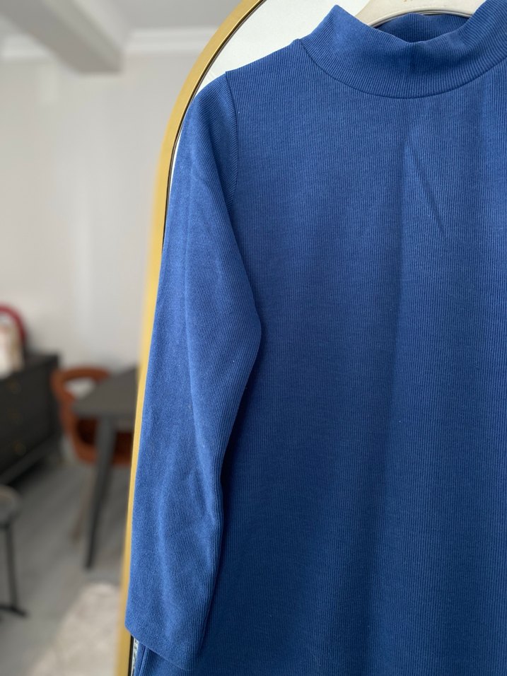 Kadın Mavi Uzun Kollu Midi Tunik - Görsel 2