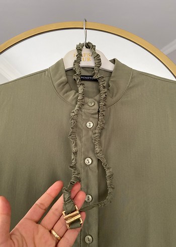 Düğmeli Haki Uzun Elbise - Görsel 2