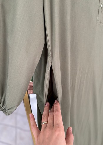 Düğmeli Haki Uzun Elbise - Görsel 4