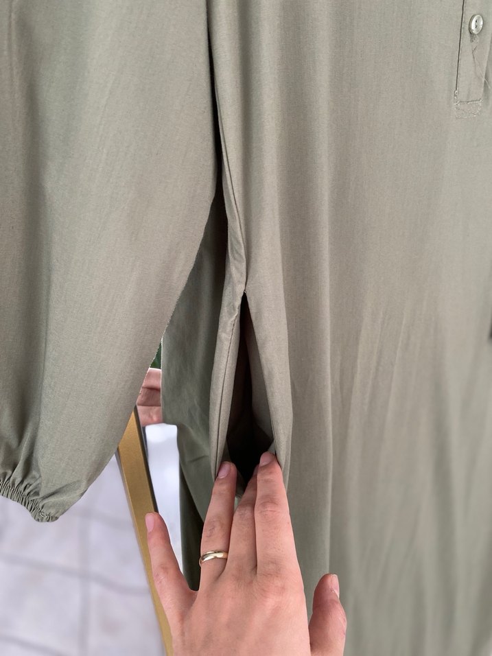 Düğmeli Haki Uzun Elbise - Görsel 4