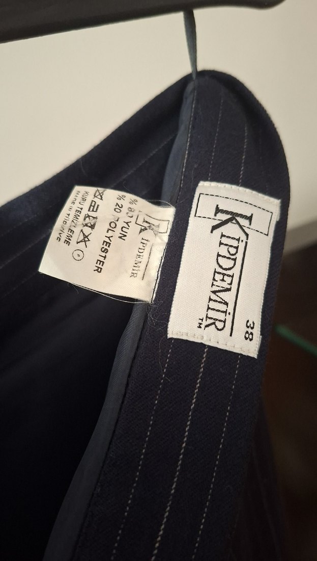 Kadın Yun Karsimli Lacivert Çizgili Midi Takım Elbise - Görsel 4