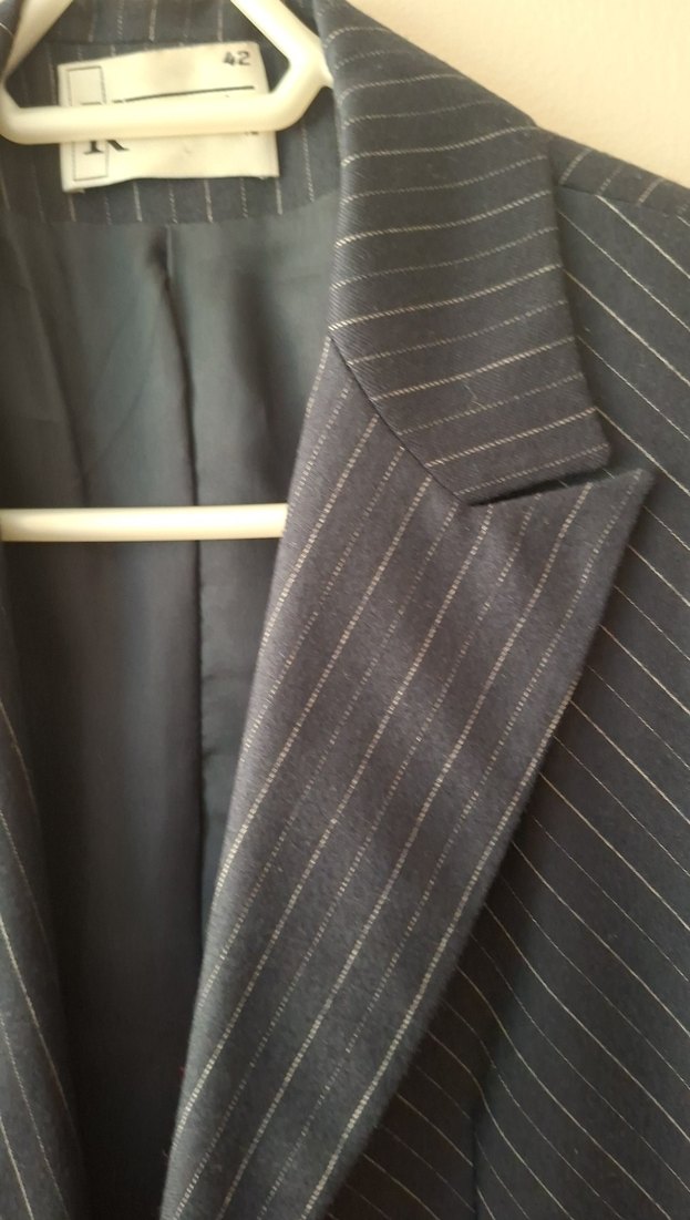 Kadın Yun Karsimli Lacivert Çizgili Midi Takım Elbise - Görsel 3