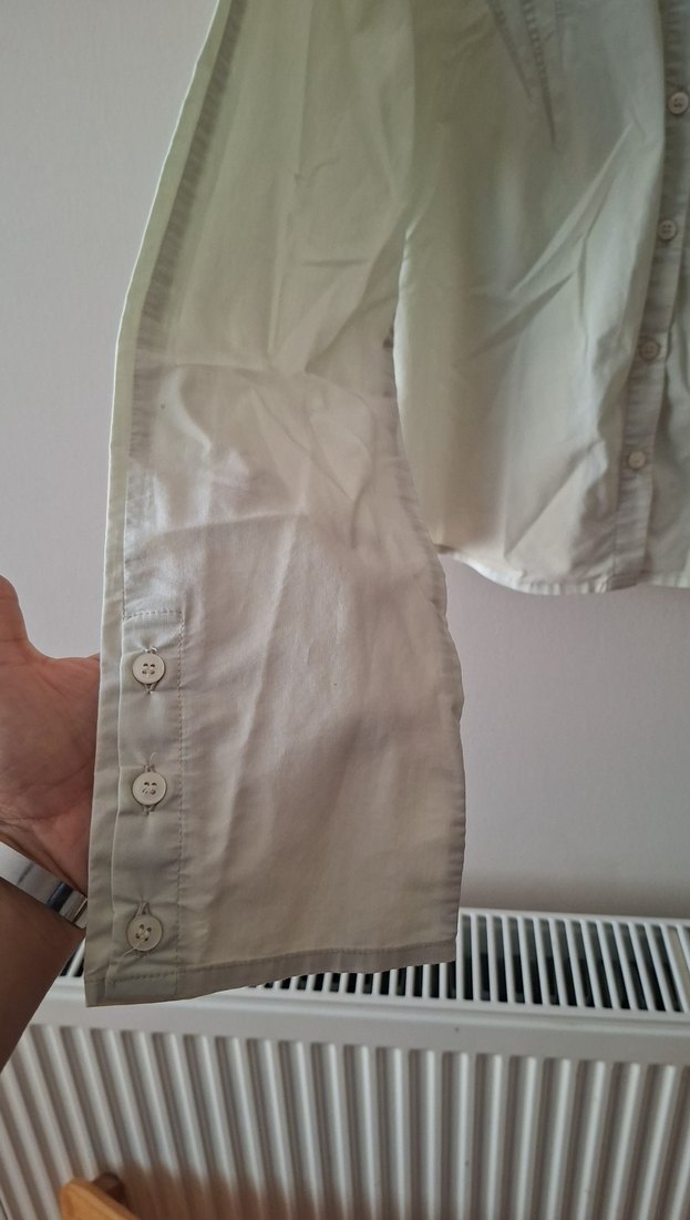 Düğmeli Cimento Renk Keten Kadın Gömlek - Görsel 3