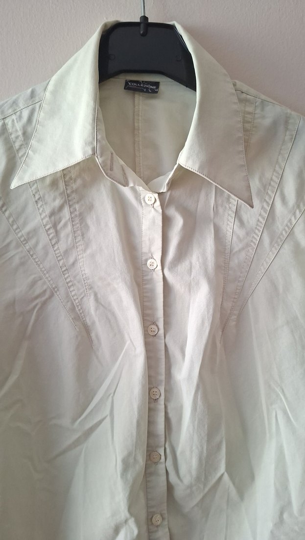 Düğmeli Cimento Renk Keten Kadın Gömlek - Görsel 2