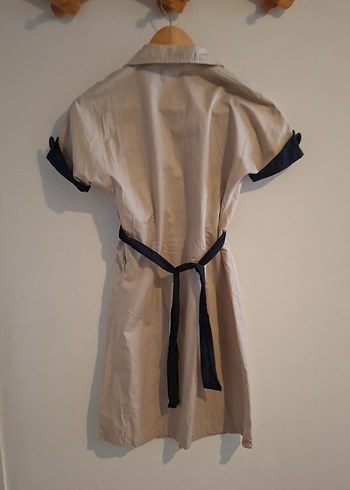 Parisian Stil Bej Keten Düğmeli Gunluk Elbise - Görsel 3