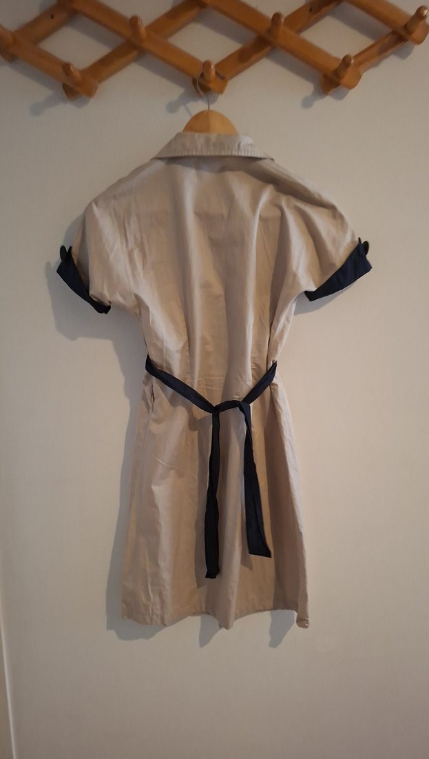 Parisian Stil Bej Keten Düğmeli Gunluk Elbise - Görsel 3