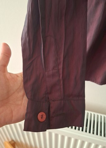 38 Beden bordo Renk Bordo Düğmeli Uzun Kollu Gömlek