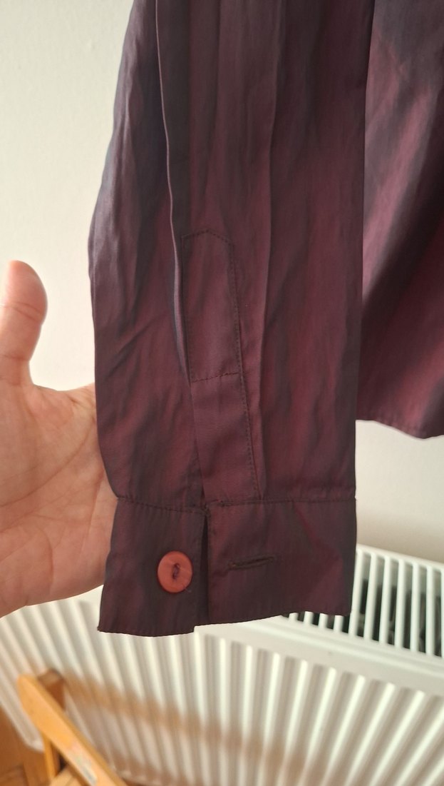 Bordo Düğmeli Uzun Kollu  Gömlek - Görsel 4