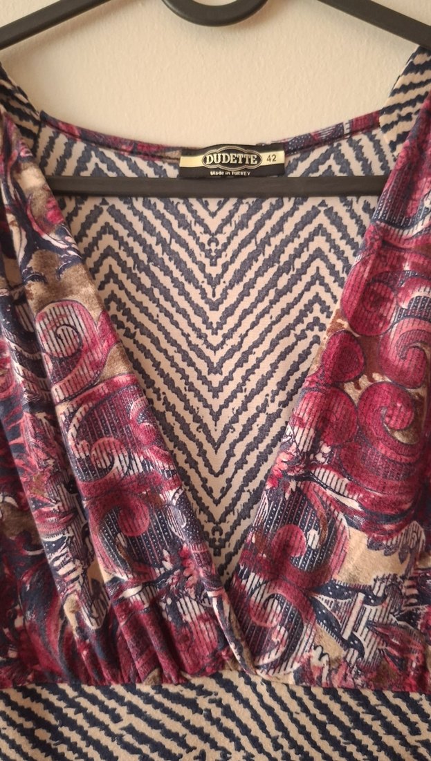 Renkli  Gri Bağlama Desenli Salaş Elbise - Görsel 2