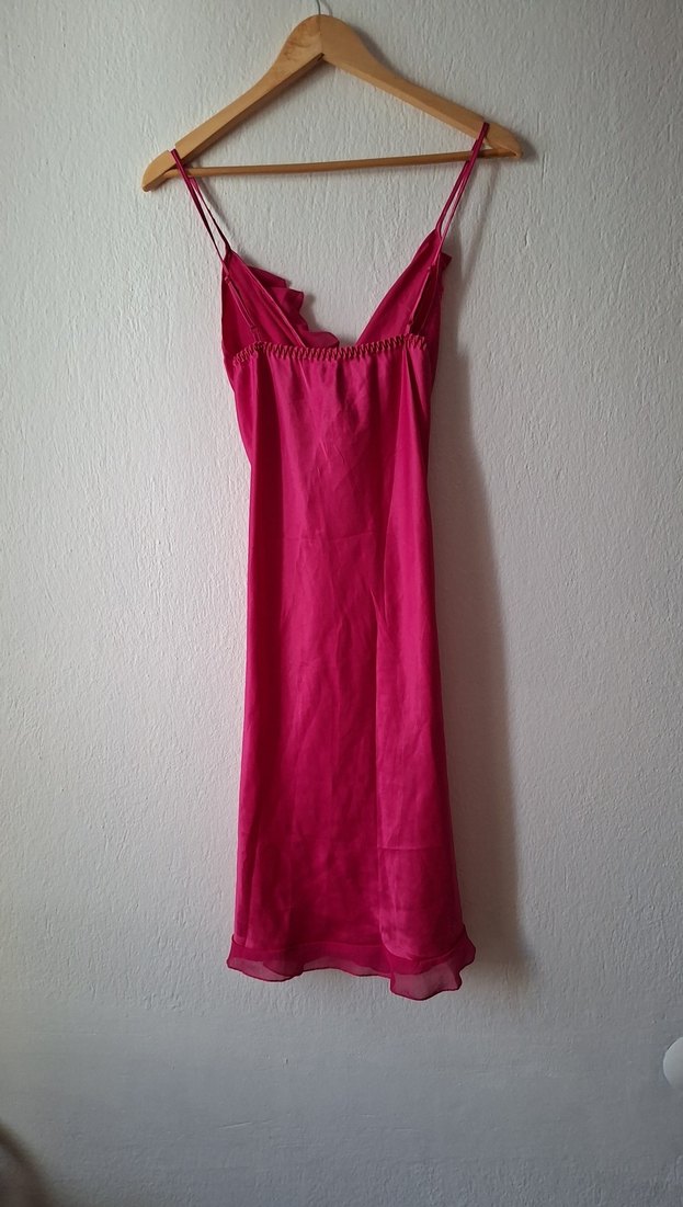 Pembe Drapeli V Yaka Saten Gecelik - Görsel 2