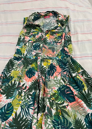 renkli yaprak desenli 15-16 yaş kız çocuk elbise - Görsel 3