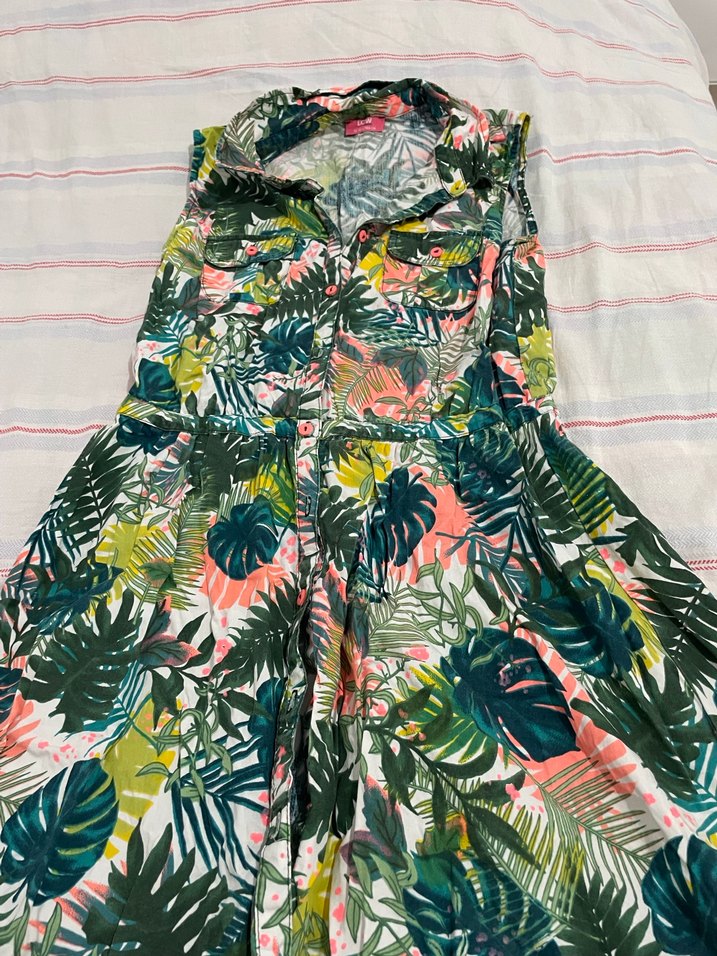 renkli yaprak desenli 15-16 yaş kız çocuk elbise - Görsel 3