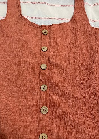 kiremit rengi düğmeli bluz - Görsel 3