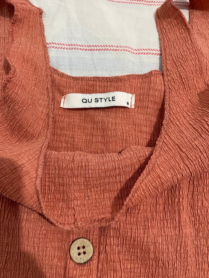 kiremit rengi düğmeli bluz - Görsel 4