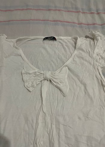 kısa kollu beyaz bluz - Görsel 3