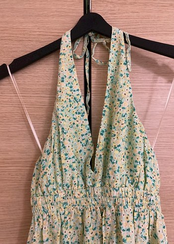 Pull and Bear Yeşil Bağlamalı Mini Bohem Elbise