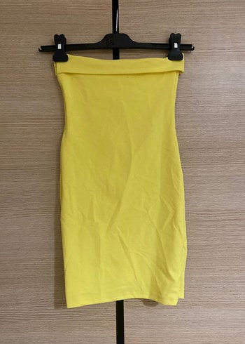 xs Beden Sarı Straplez Mini Elbise