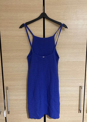 Pull and Bear Mavi İnce Askılı Örme Midi Elbise