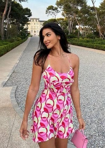 Drapeli Pembe Mini Elbise