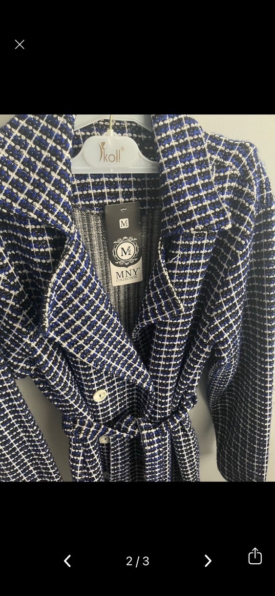 Düğmeli Mavi Ekose Uzun Kadın trenç - Görsel 2