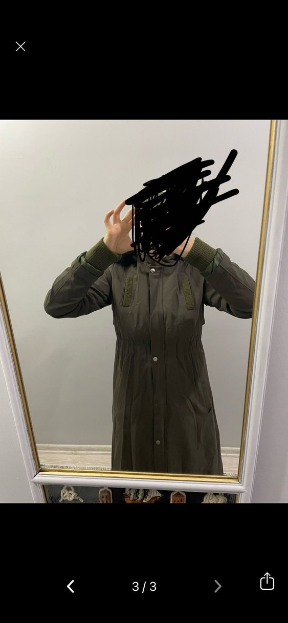 Kapüşonlu Uzun Haki mont - Görsel 2