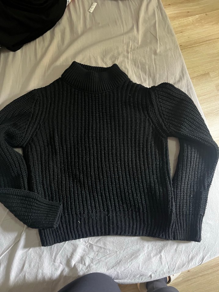 Siyah Balıkçı Yaka Örgü Kadın Kazak - Görsel 3