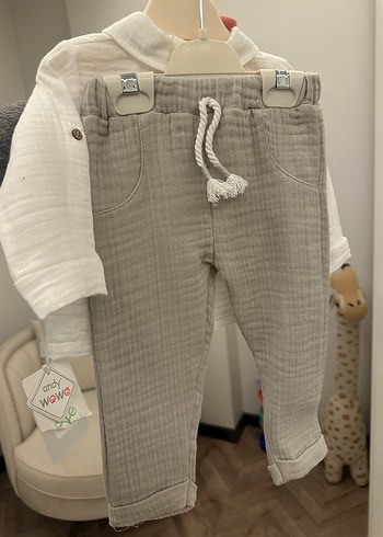 Gri Papyonlu Bebek Erkek Keten Takım - Görsel 2