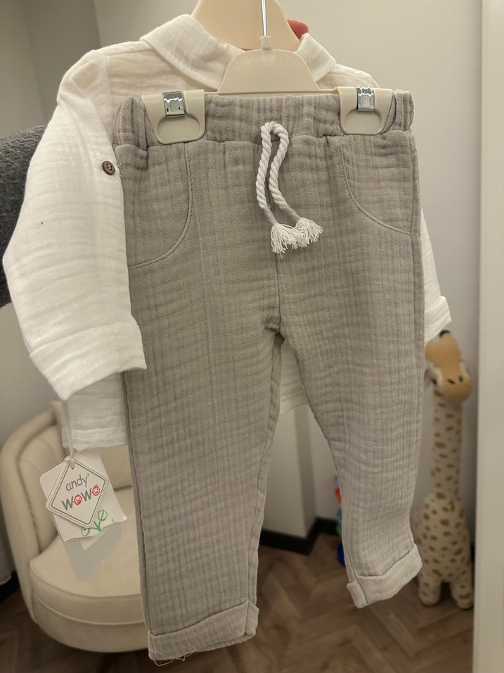 Gri Papyonlu Bebek Erkek Keten Takım - Görsel 2