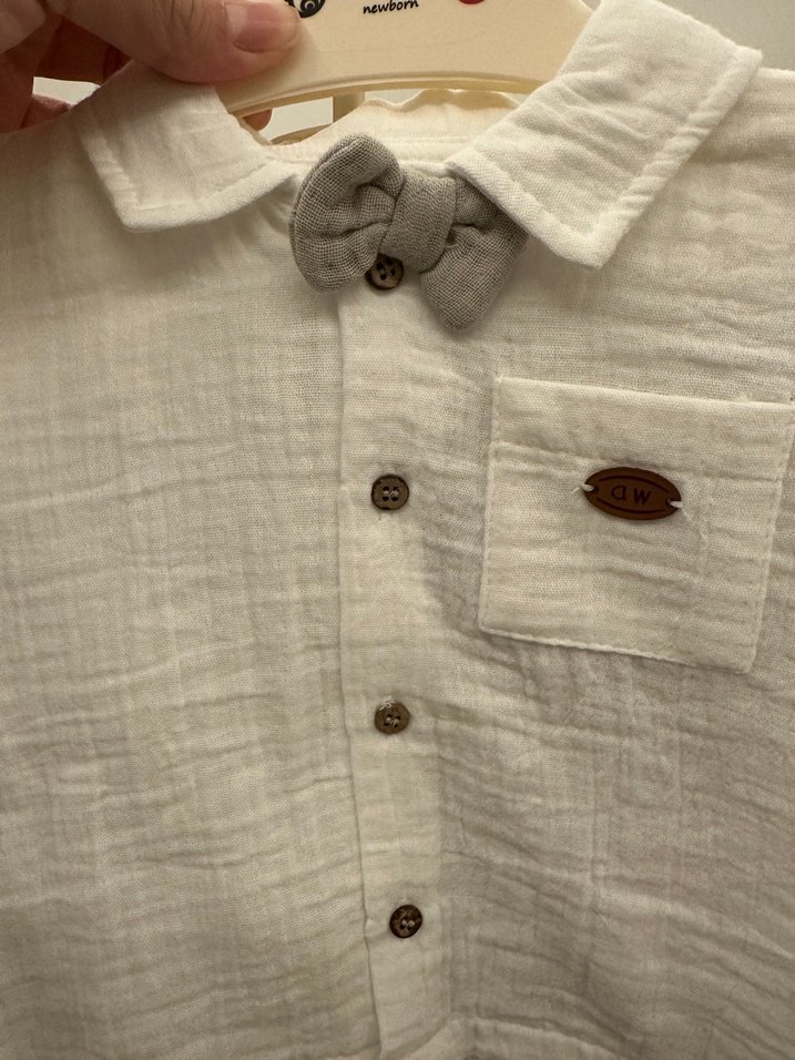 Gri Papyonlu Bebek Erkek Keten Takım - Görsel 3