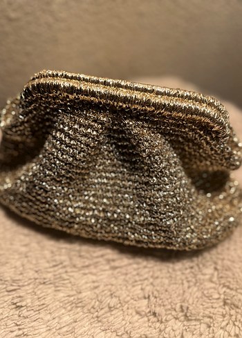 Parlak gold Örgü Kadın Portföy Çanta - Görsel 3