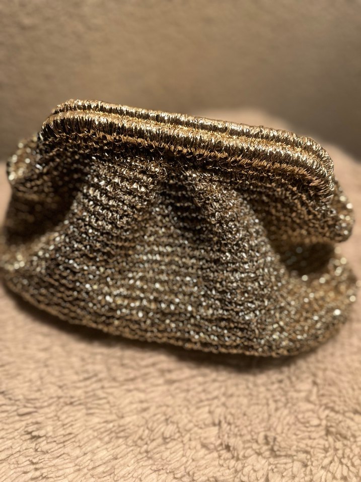 Parlak gold Örgü Kadın Portföy Çanta - Görsel 3