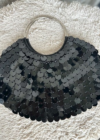 Siyah Payetli Örgü Kadın Çanta - Görsel 2