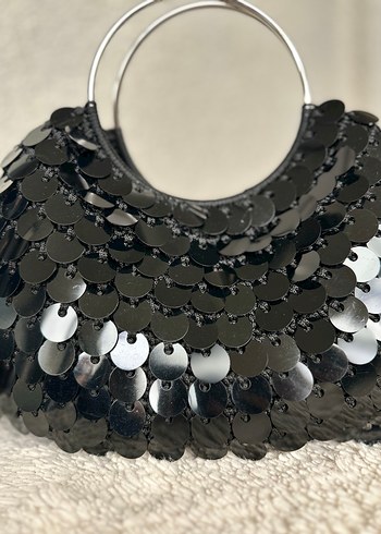 Siyah Payetli Örgü Kadın Çanta - Görsel 3