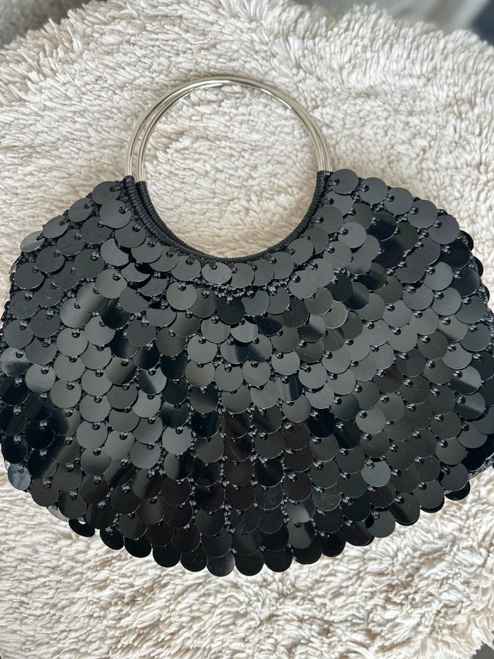 Siyah Payetli Örgü Kadın Çanta - Görsel 2