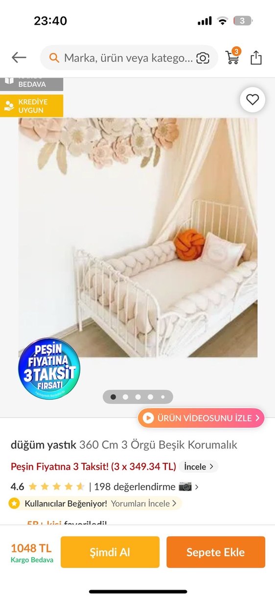 Bej Örgü Tasarımlı Beşik korumalık - Görsel 5