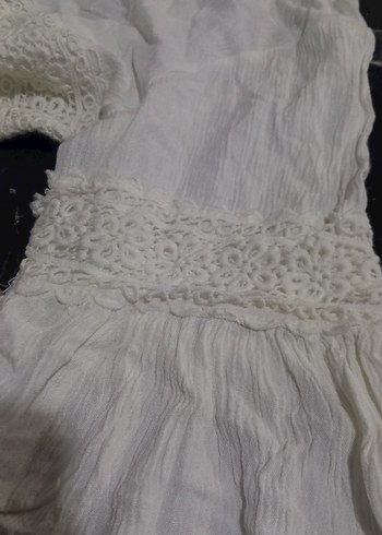 Uzun Kollu Beyaz Keten Bohem Bluz - Görsel 2