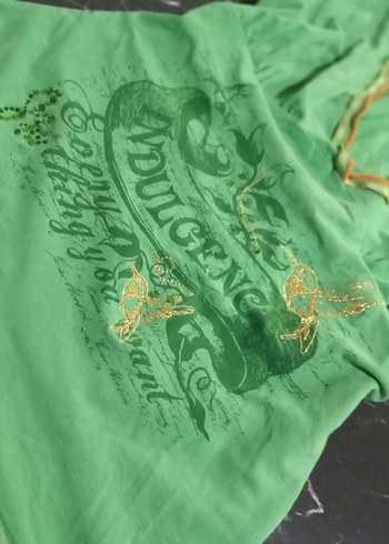 Yeşil V Yaka Drapeli vintage ust - Görsel 2