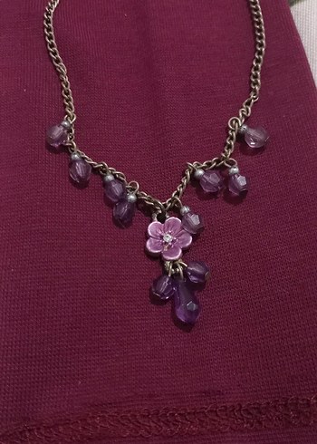 Mor Boncuklu Çiçekli Bohem vintage Midi Kolye - Görsel 2