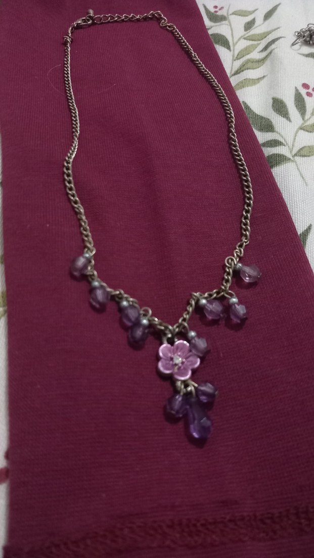 Mor Boncuklu Çiçekli Bohem vintage Midi Kolye - Görsel 3