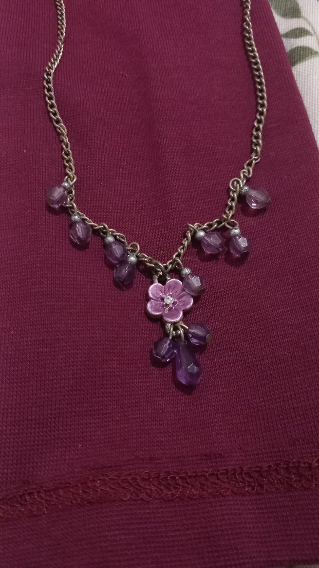 Mor Boncuklu Çiçekli Bohem vintage Midi Kolye - Görsel 2