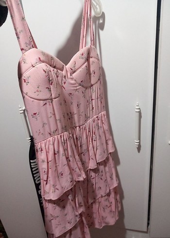 Pembe  Katlı Midi Elbise - Görsel 6